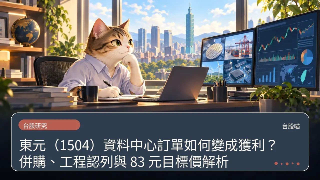 東元（1504）資料中心訂單如何變成獲利？併購、工程認列與 83 元目標價解析主題插畫