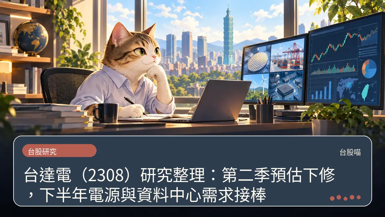 台達電(2308)研究整理:第二季預估下修,下半年電源與資料中心需求接棒主題插畫