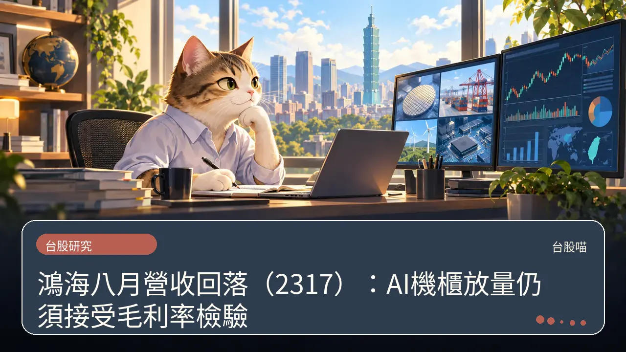 鴻海八月營收回落（2317）：AI機櫃放量仍須接受毛利率檢驗主題插畫