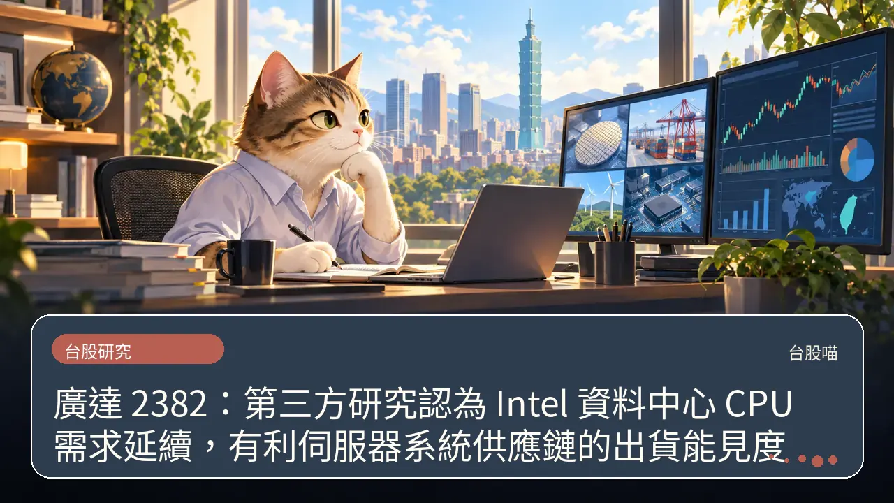 廣達 2382:第三方研究認為 Intel 資料中心 CPU 需求延續,有利伺服器系統供應鏈的出貨能見度主題插畫