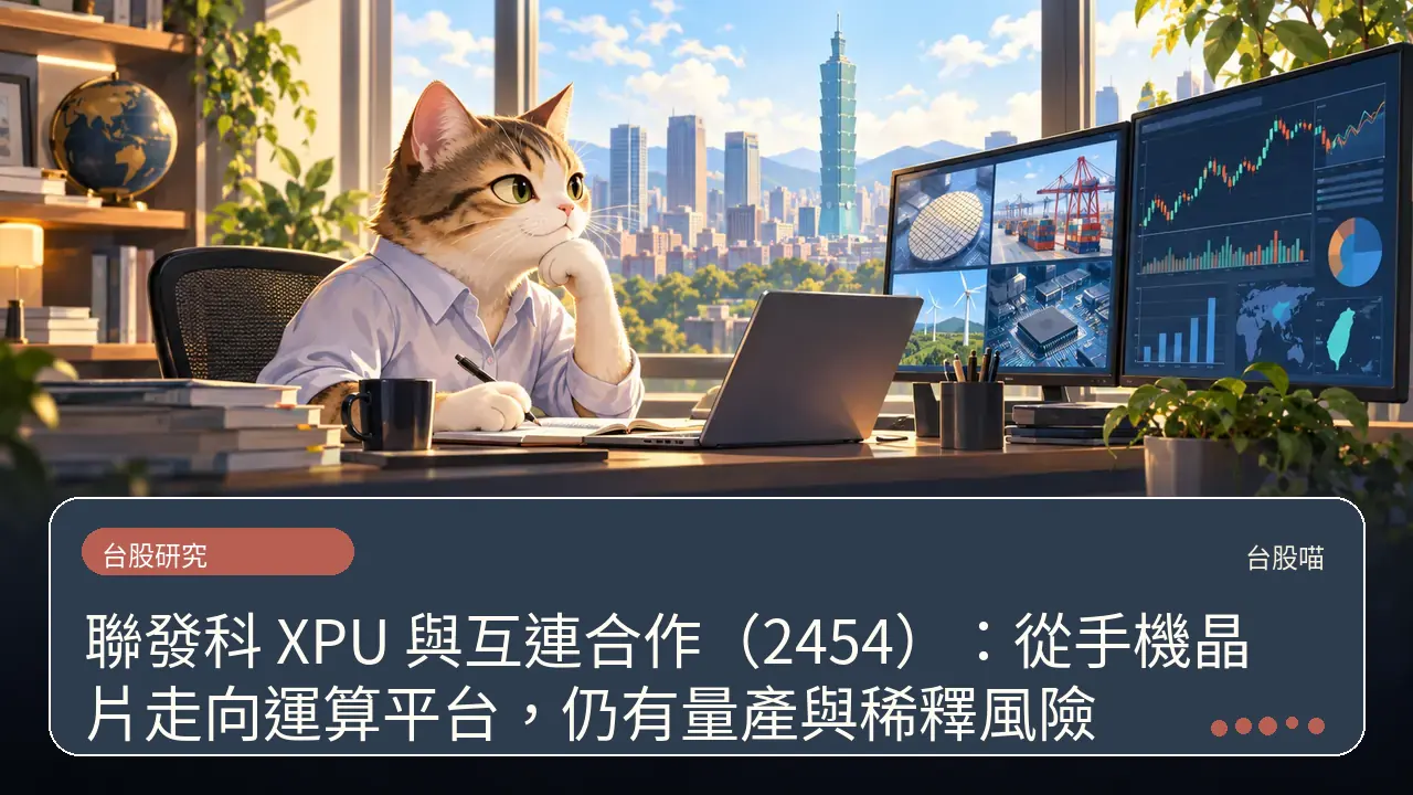 聯發科 XPU 與互連合作（2454）：從手機晶片走向運算平台，仍有量產與稀釋風險主題插畫