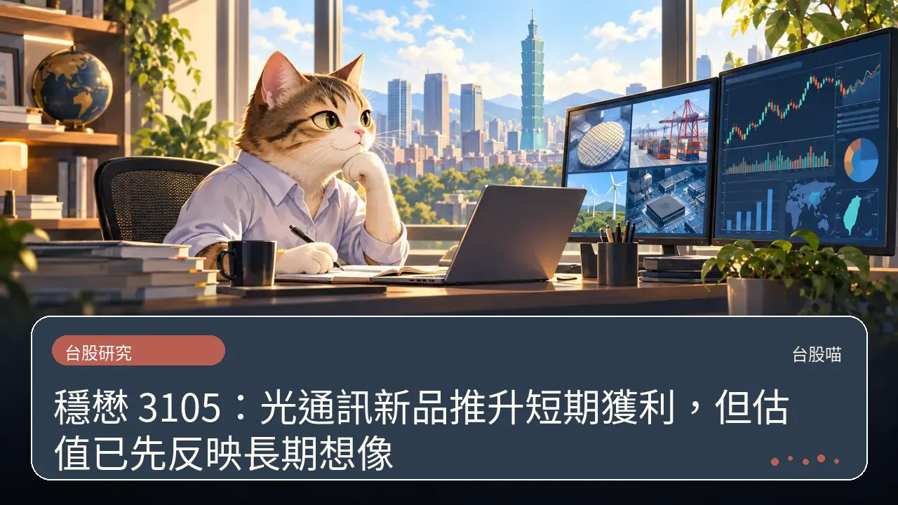 穩懋 3105:光通訊新品推升短期獲利,但估值已先反映長期想像主題插畫