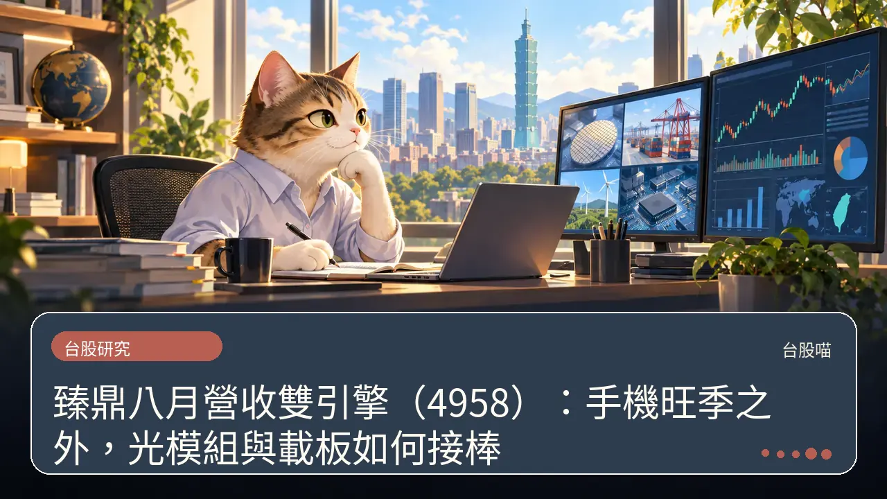 臻鼎八月營收雙引擎(4958):手機旺季之外,光模組與載板如何接棒主題插畫