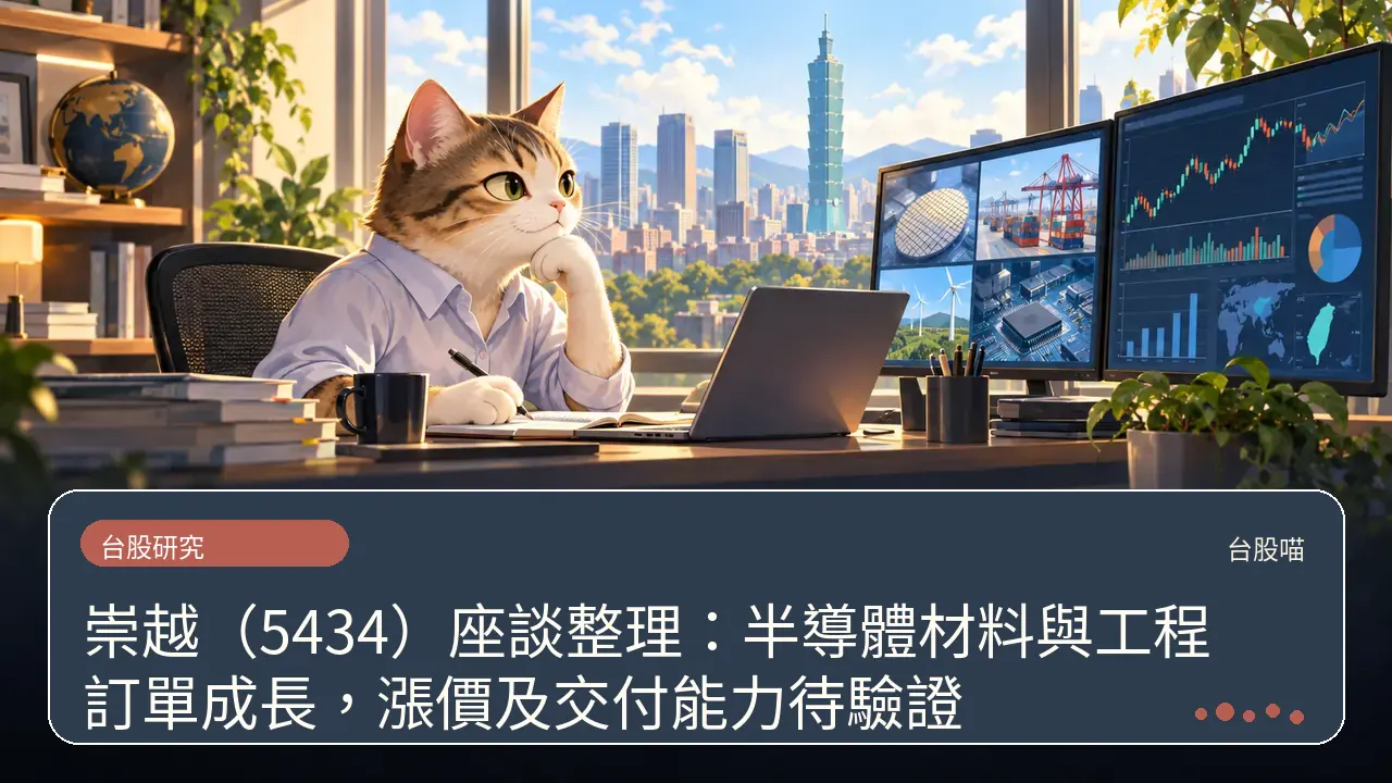 崇越(5434)座談整理:半導體材料與工程訂單成長,漲價及交付能力待驗證主題插畫