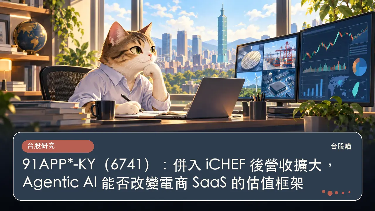 91APP*-KY(6741):併入 iCHEF 後營收擴大,Agentic AI 能否改變電商 SaaS 的估值框架主題插畫