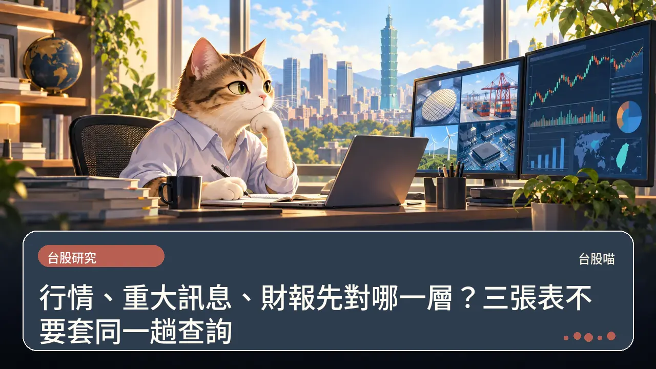 行情、重大訊息、財報先對哪一層?三張表不要套同一趟查詢主題插畫
