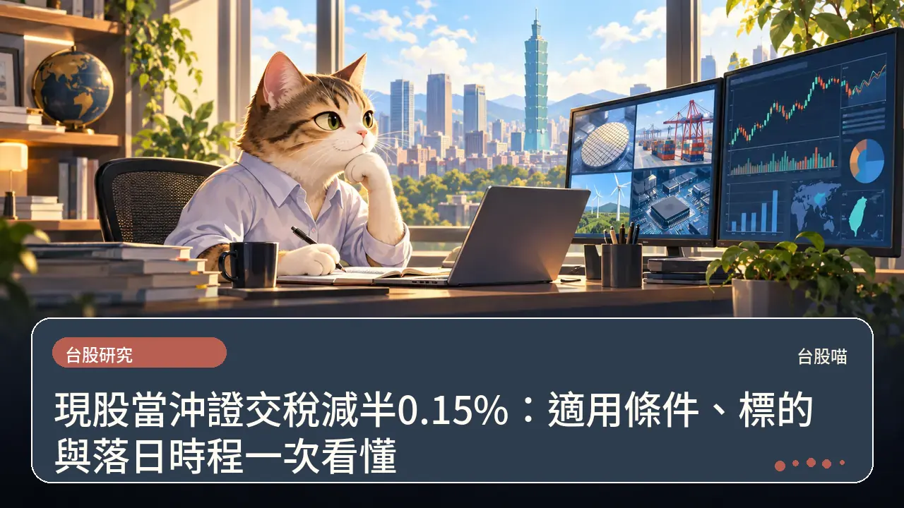 現股當沖證交稅減半0.15%:適用條件、標的與落日時程一次看懂主題插畫