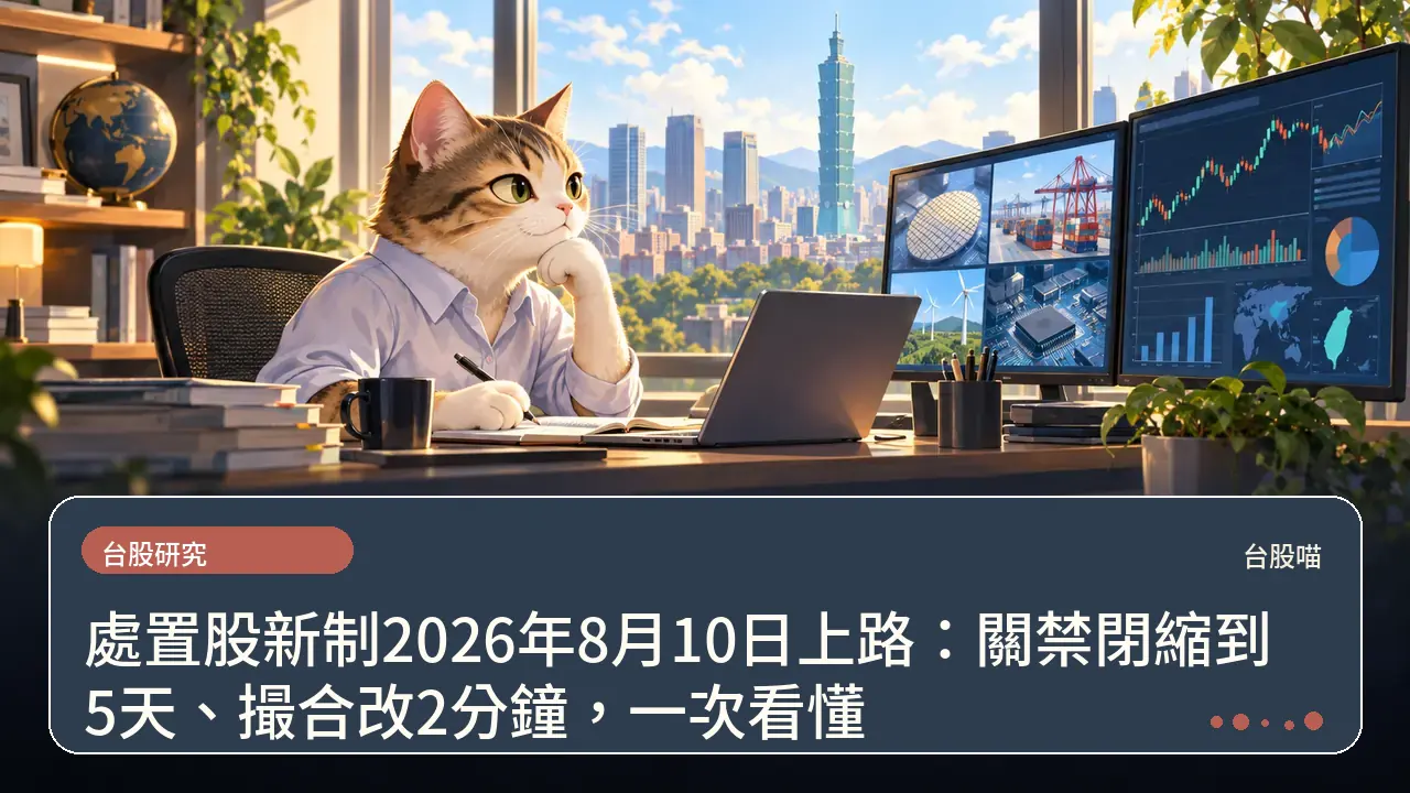 處置股新制2026年8月10日上路:關禁閉縮到5天、撮合改2分鐘,一次看懂主題插畫