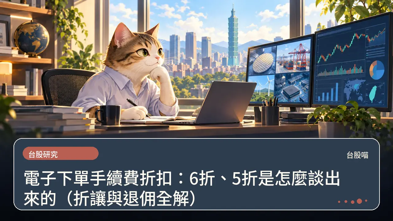 電子下單手續費折扣:6折、5折是怎麼談出來的(折讓與退佣全解)主題插畫