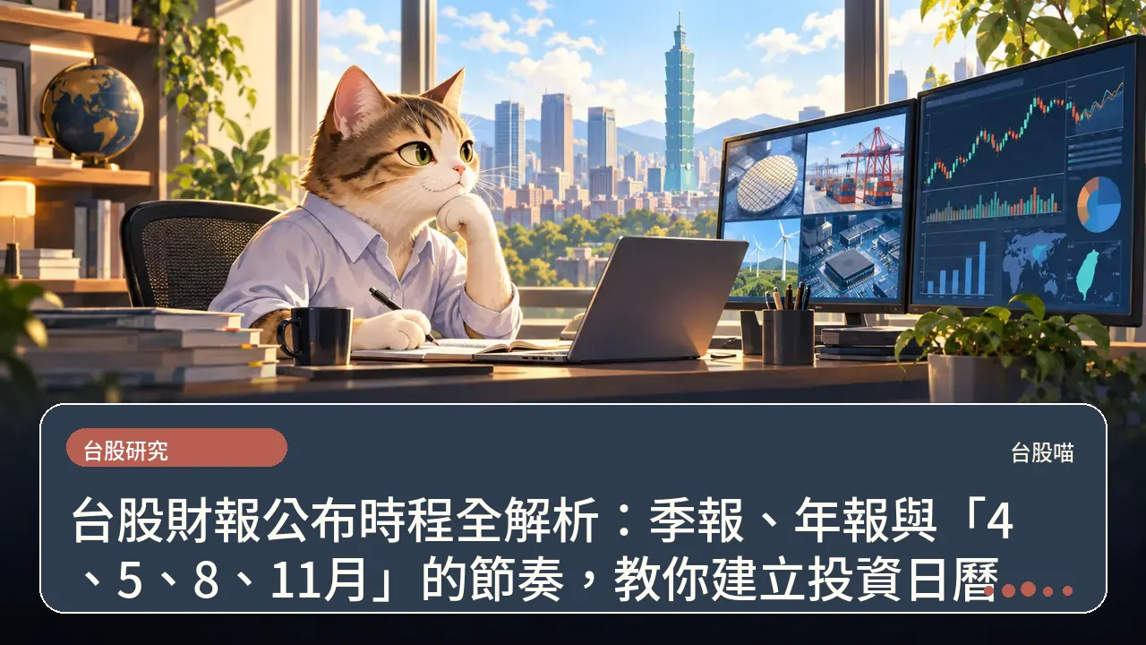 台股財報公布時程全解析:季報、年報與「4、5、8、11月」的節奏,教你建立投資日曆主題插畫