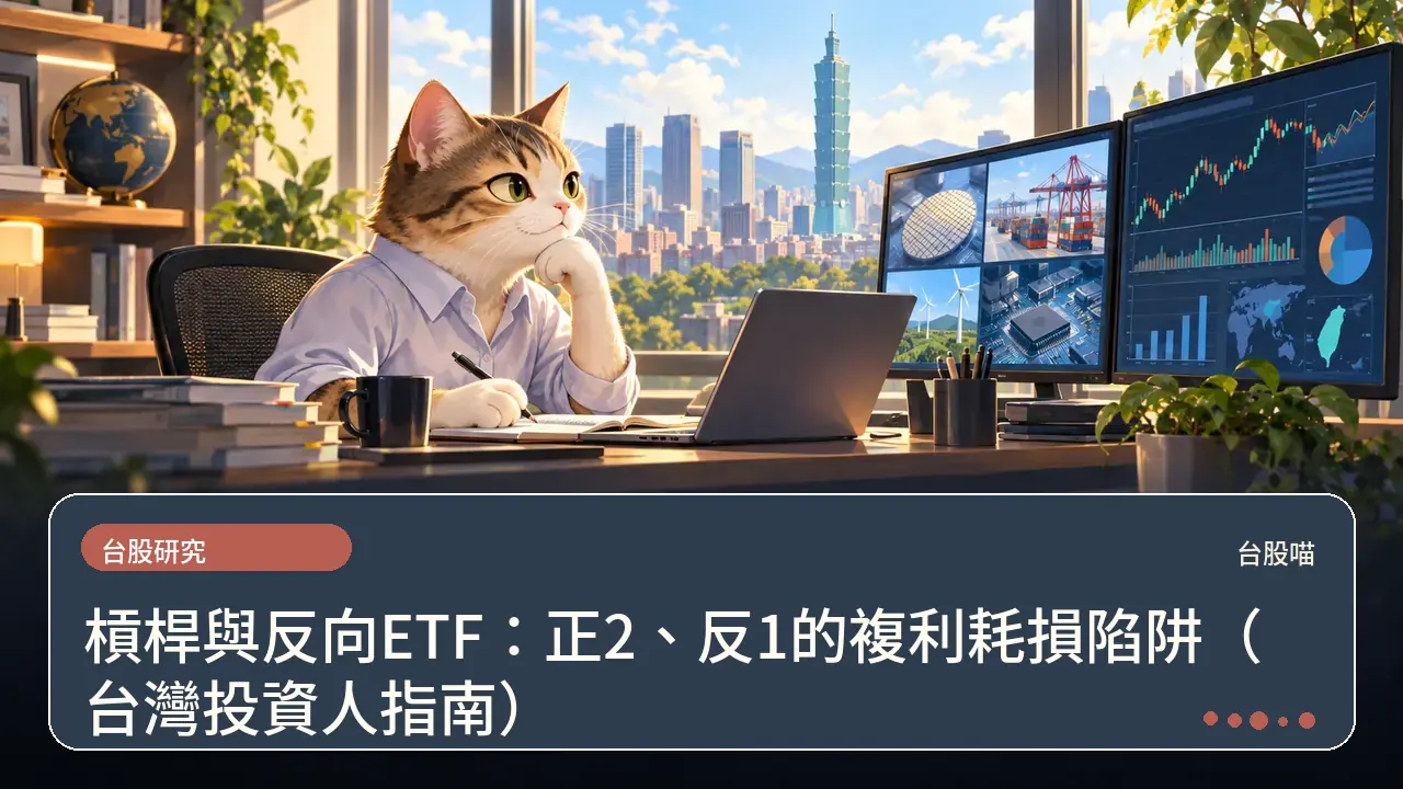 槓桿與反向ETF：正2、反1的複利耗損陷阱（台灣投資人指南）主題插畫