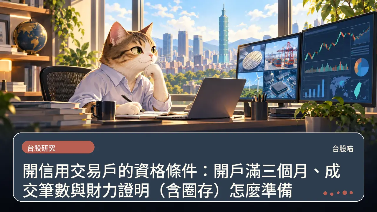 開信用交易戶的資格條件：開戶滿三個月、成交筆數與財力證明（含圈存）怎麼準備主題插畫