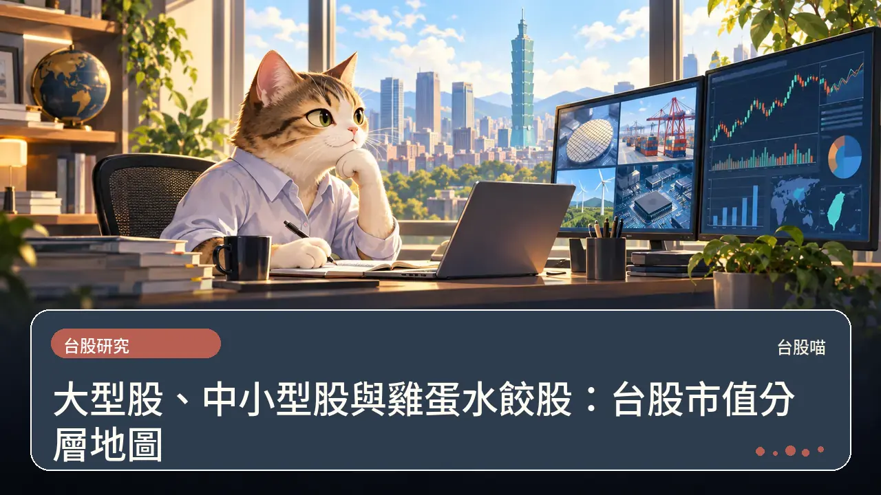 大型股、中小型股與雞蛋水餃股:台股市值分層地圖主題插畫