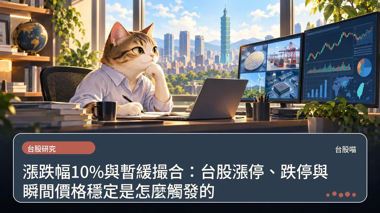 漲跌幅10%與暫緩撮合:台股漲停、跌停與瞬間價格穩定是怎麼觸發的主題插畫