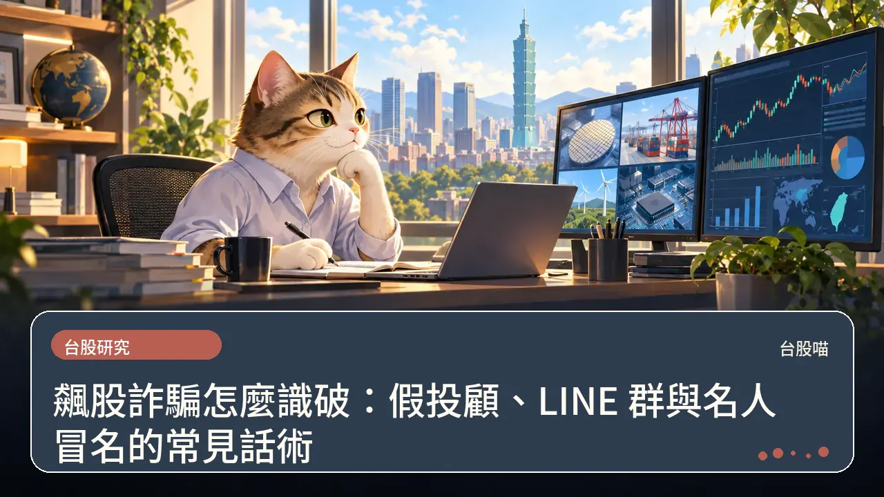 飆股詐騙怎麼識破:假投顧、LINE 群與名人冒名的常見話術主題插畫
