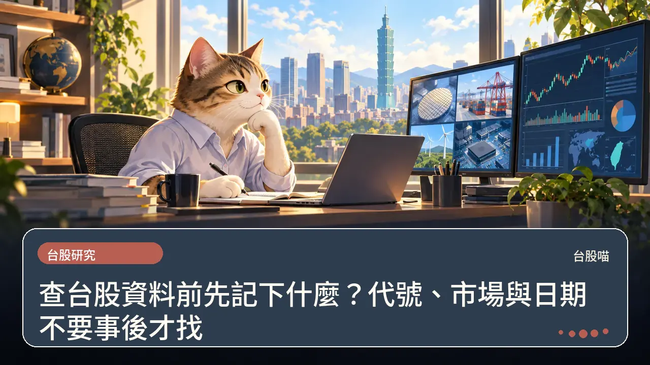 查台股資料前先記下什麼?代號、市場與日期不要事後才找主題插畫